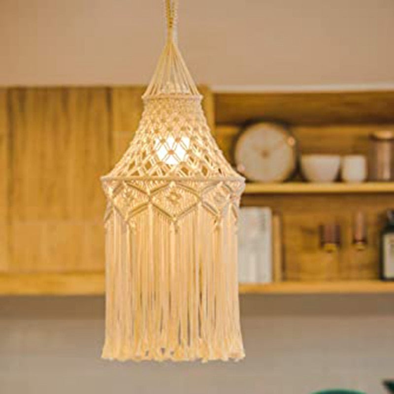 Zen Decor Idea - Macrame Lamp Shade Hanging Pendant Light - Bohemian Home Decor - Personal Hour for Yoga and Meditations 