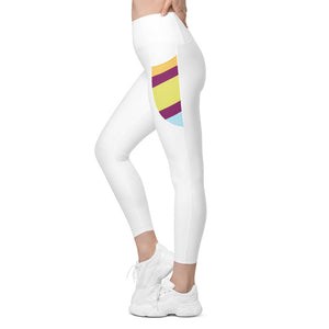 Open image in slideshow, White Yoga Leggings High-Waisted with Pockets - Personal Hour for Yoga and Meditations 
