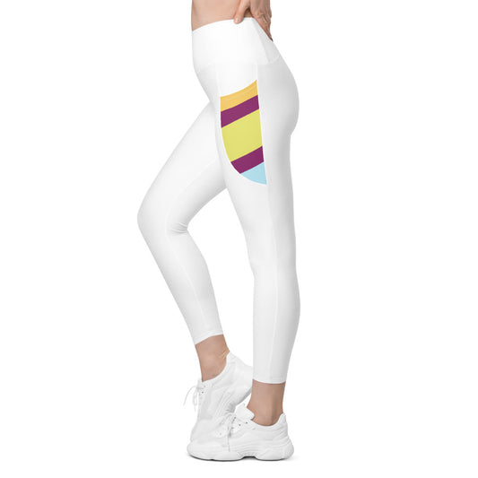 White Yoga Leggings High-Waisted with Pockets - Personal Hour for Yoga and Meditations 