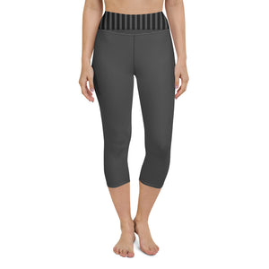 Open image in slideshow, Gray Premium High Elastic Waistband Yoga Capri Leggings with Pocket Inside - Personal Hour for Yoga and Meditations 
