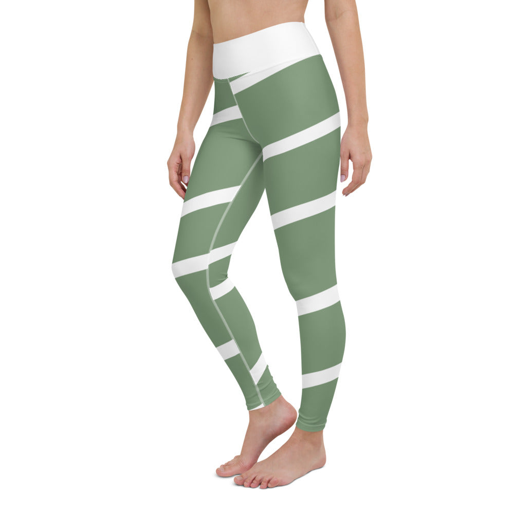 Breathable and Soft Yoga Leggings with Waistband - Green and White - Personal Hour for Yoga and Meditations 