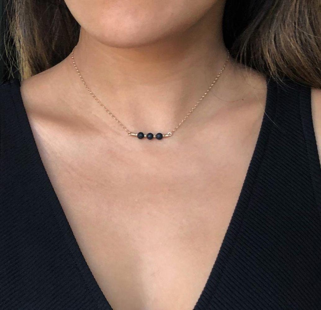 Aromatherapy Choker - three black lava stone - oil diffuser - Personal Hour for Yoga and Meditations 