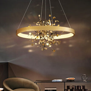 Open image in slideshow, Modern Gold Stainless Steel Ceiling Chandelier - Personal Hour for Yoga and Meditations 

