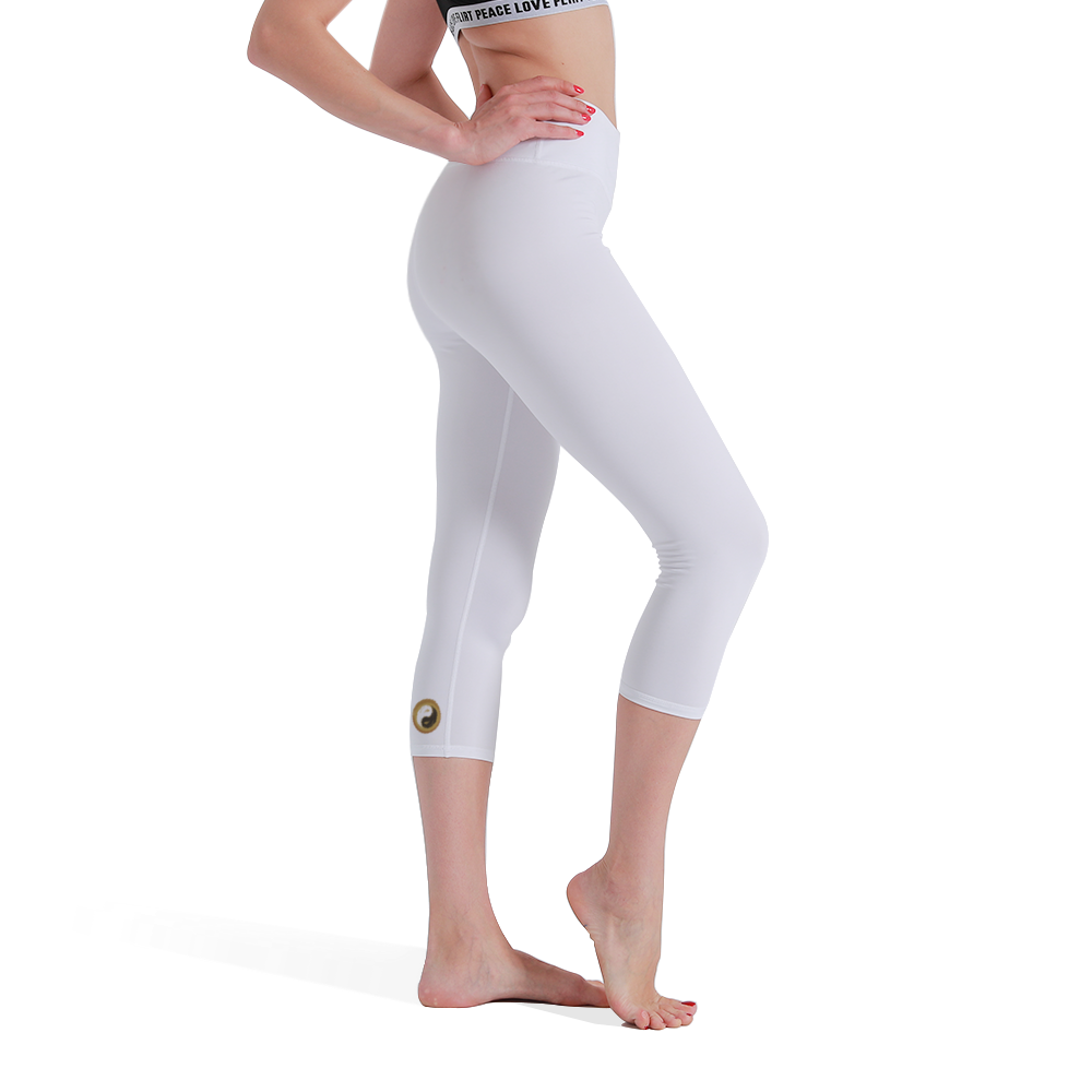 White High Waisted Capri Yoga leggings - Personal Hour for Yoga and Meditations 
