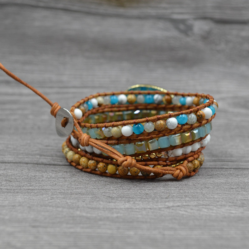Stone Accessories- Natural marine stone bracelet beaded stone woven handmade bohemian bracelet - Personal Hour for Yoga and Meditations 