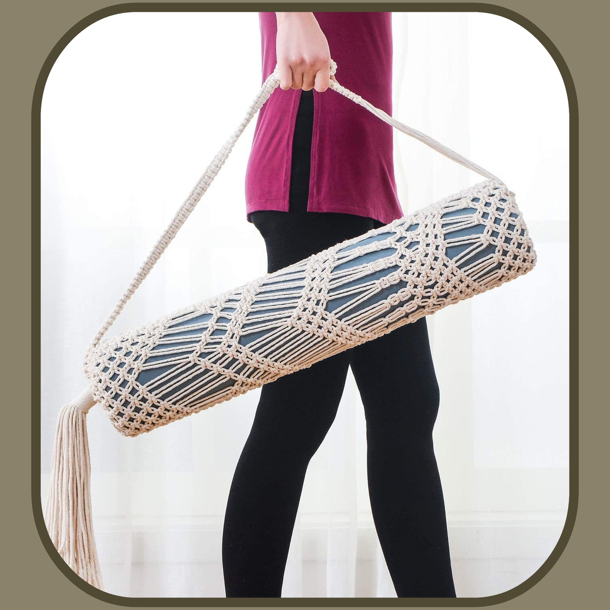 Crochet Macrame Yoga Mat Bag - Large Size Pocket Fit Most Size Mats - Personal Hour for Yoga and Meditations 