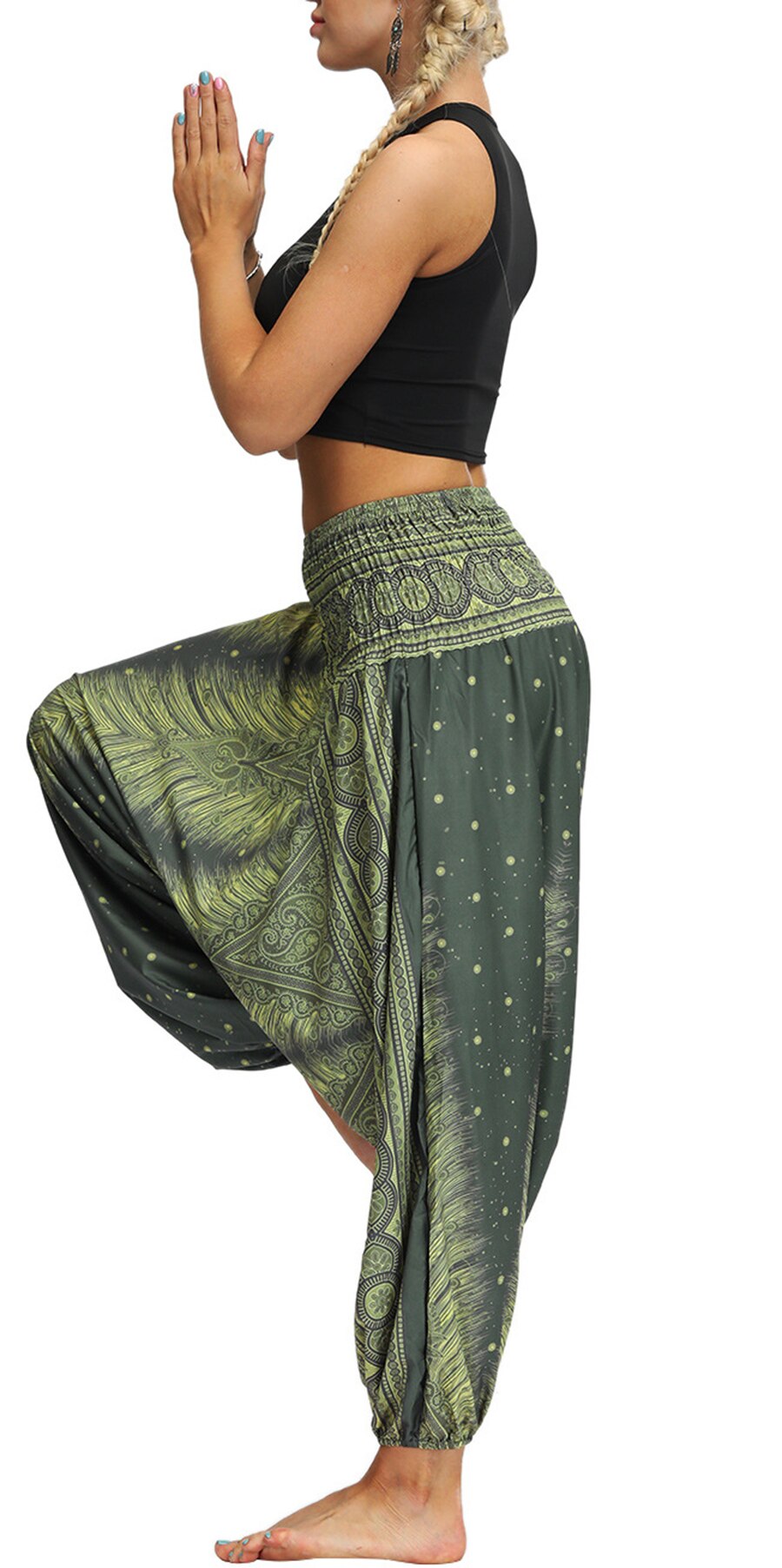 Bohemian Yoga Pants Hippy Harem Smocked Waist Trousers - Personal Hour for Yoga and Meditations 