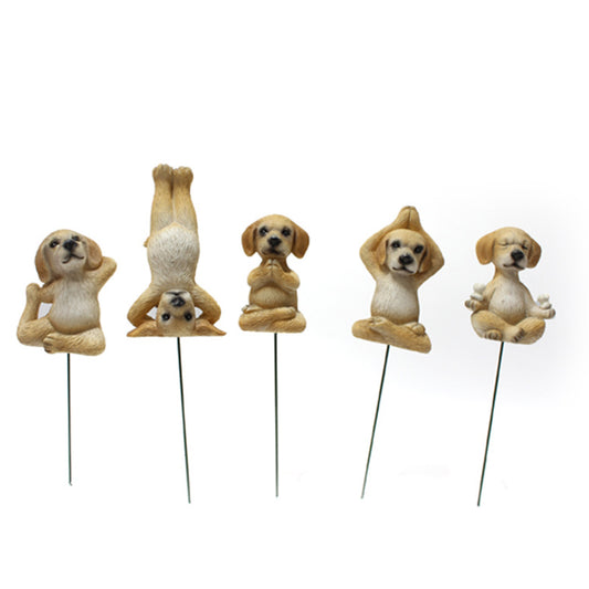 Yoga Dog Set Plug-In Garden Garden Resin Animal Plug-In Ornament - Personal Hour for Yoga and Meditations 