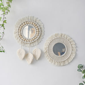 Open image in slideshow, Zen Decor Ideas - Wall Mirror Macrame Decorative Mirrors Boho Home - Personal Hour for Yoga and Meditations 
