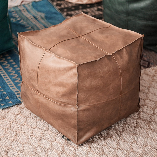 Meditation Cushion - Leather Pouf Embroider Craft Hassock Ottoman Yoga and Meditation Products - Personal Hour