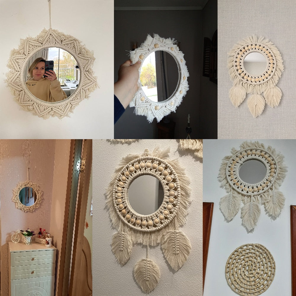 Zen Decor Ideas - Wall Mirror Macrame Decorative Mirrors Boho Home - Personal Hour for Yoga and Meditations 