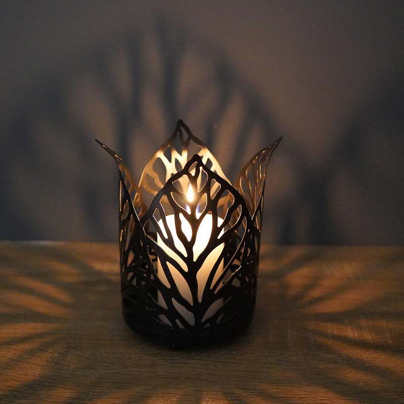 Zen Decor Ideas - Wrought Iron Gold Hollow Leaf Candle Holder Distressed Candle Holder - Personal Hour for Yoga and Meditations 