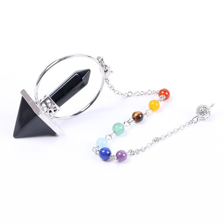 Stone Accessories - Meditation Obsidian Pendulum Seven Chakra Bead Chain - Personal Hour for Yoga and Meditations 