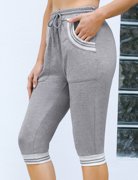 Yoga Threaded Contrast Cropped Pants - Personal Hour for Yoga and Meditations 