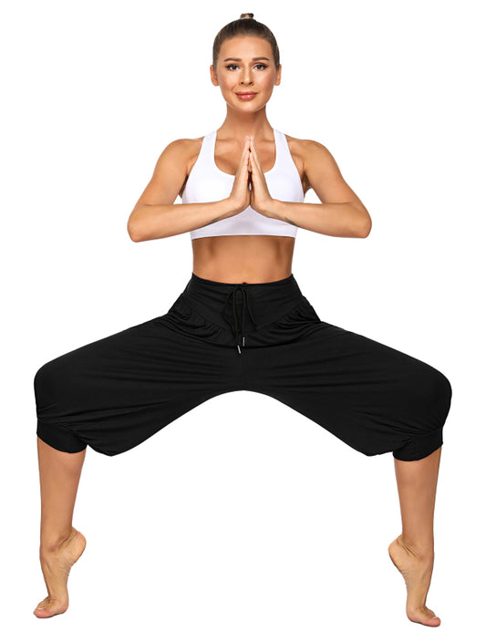 Elastic Soft High Waist Abdominal Tie Gathered Lantern Cropped Pants Baggy for Yoga - Personal Hour for Yoga and Meditations 