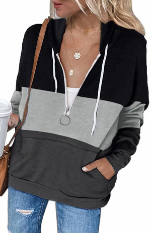 Women's Long Sleeve Patchwork Color Zipper  Yoga Hoodie Coat - Personal Hour for Yoga and Meditations 