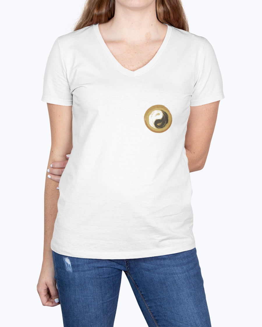 Gildan Ladies Heavy Cotton 5.3 oz. V Neck Yoga T-Shirt - Personal Hour Logo - Personal Hour for Yoga and Meditations 