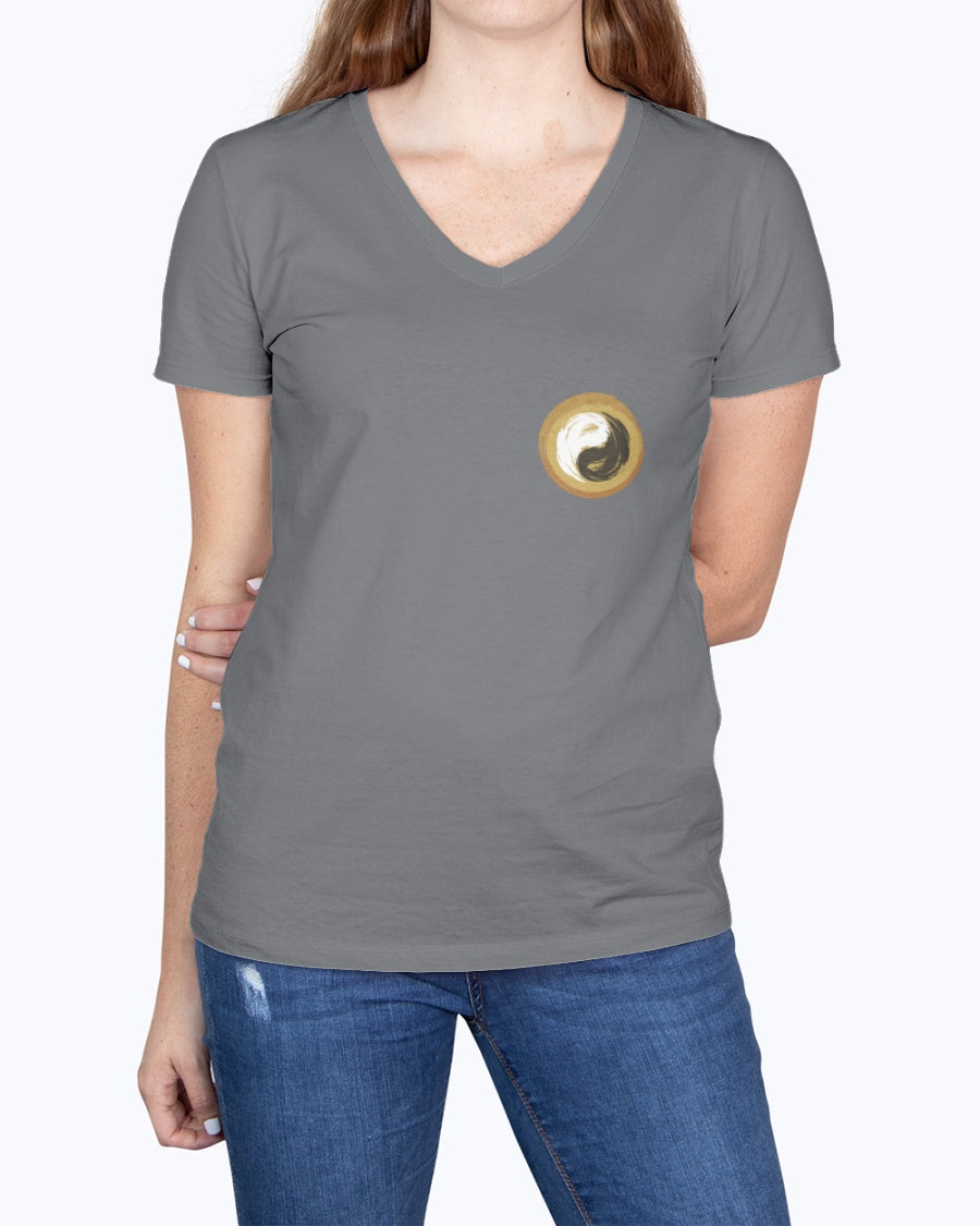 Gildan Ladies Heavy Cotton 5.3 oz. V Neck Yoga T-Shirt - Personal Hour Logo - Personal Hour for Yoga and Meditations 