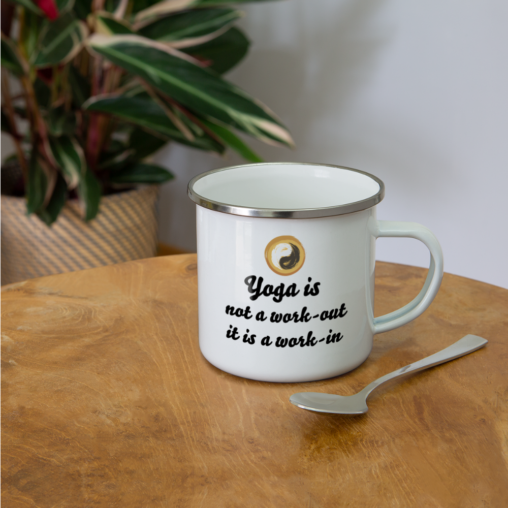 Yoga positive message - camper mug - yoga is not workout it is work in - Personal Hour for Yoga and Meditations