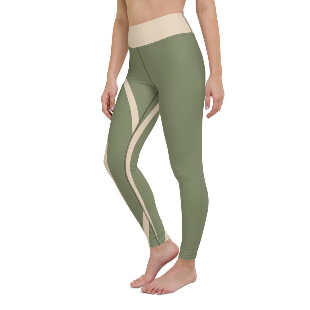 Stretchy Yoga Leggings with Pocket - Green and Champaign - Personal Hour for Yoga and Meditations 