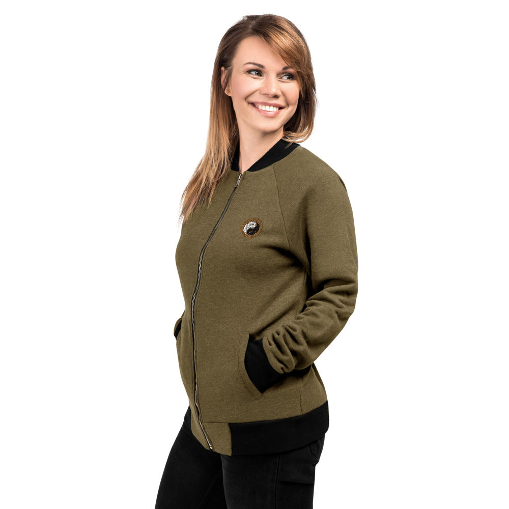 Women Bomber Yoga Jacket with Personal Hour Logo - Personal Hour for Yoga and Meditations 