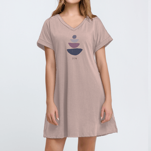 Women's Casual V-Neck Short Sleeve Mini Dresses - Zen Style - Personal Hour for Yoga and Meditations 