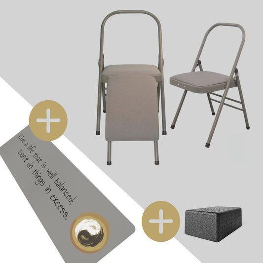 Yoga Stool Bundle - Yoga Chair with Yoga Mat and Pilates Box - 3 Items Bundle - Personal Hour for Yoga and Meditations 